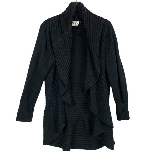 Keren Hart Black Knit Open Waterfall Cardigan Women L Ruffle Whimsigoth Sweater - Picture 1 of 10